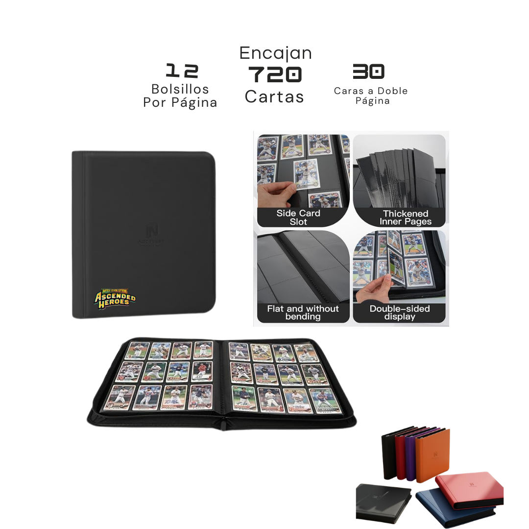 Binder con 12 bolsillos para 720 cartas con Cierre